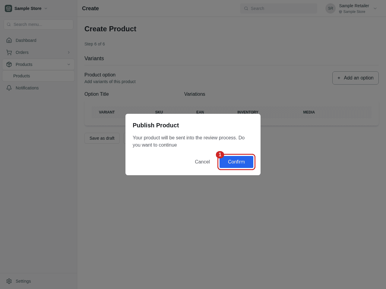 1 — Confirm sends the listing into the review process. Wait for the save to succeed before leaving.