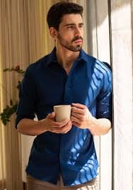 Premium Cotton Casual Shirt for Men – Navy Blue - Image 1